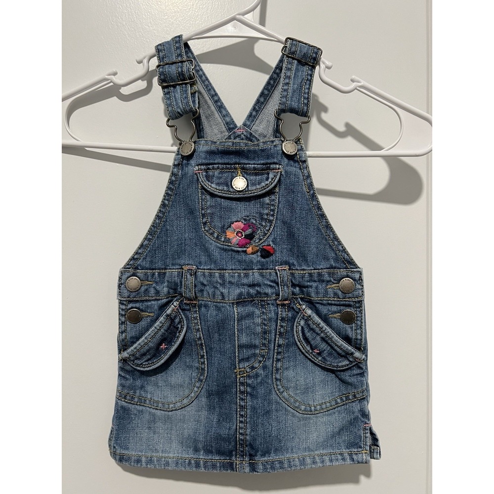 Genuine Kids Oshkosh Vintage Floral Design Denim Overall Dress -‎ 12 Months